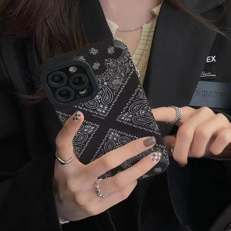 【Lamb Skin】Vintage Cashew Flower Lamb Skin Soft Case for iPhone 6S 7 Plus 8 Plus X XS XR XS Max 11 13 12 14 PRO Max 14 Plus 12 13 Mini Camera Protect Black Women's Leather