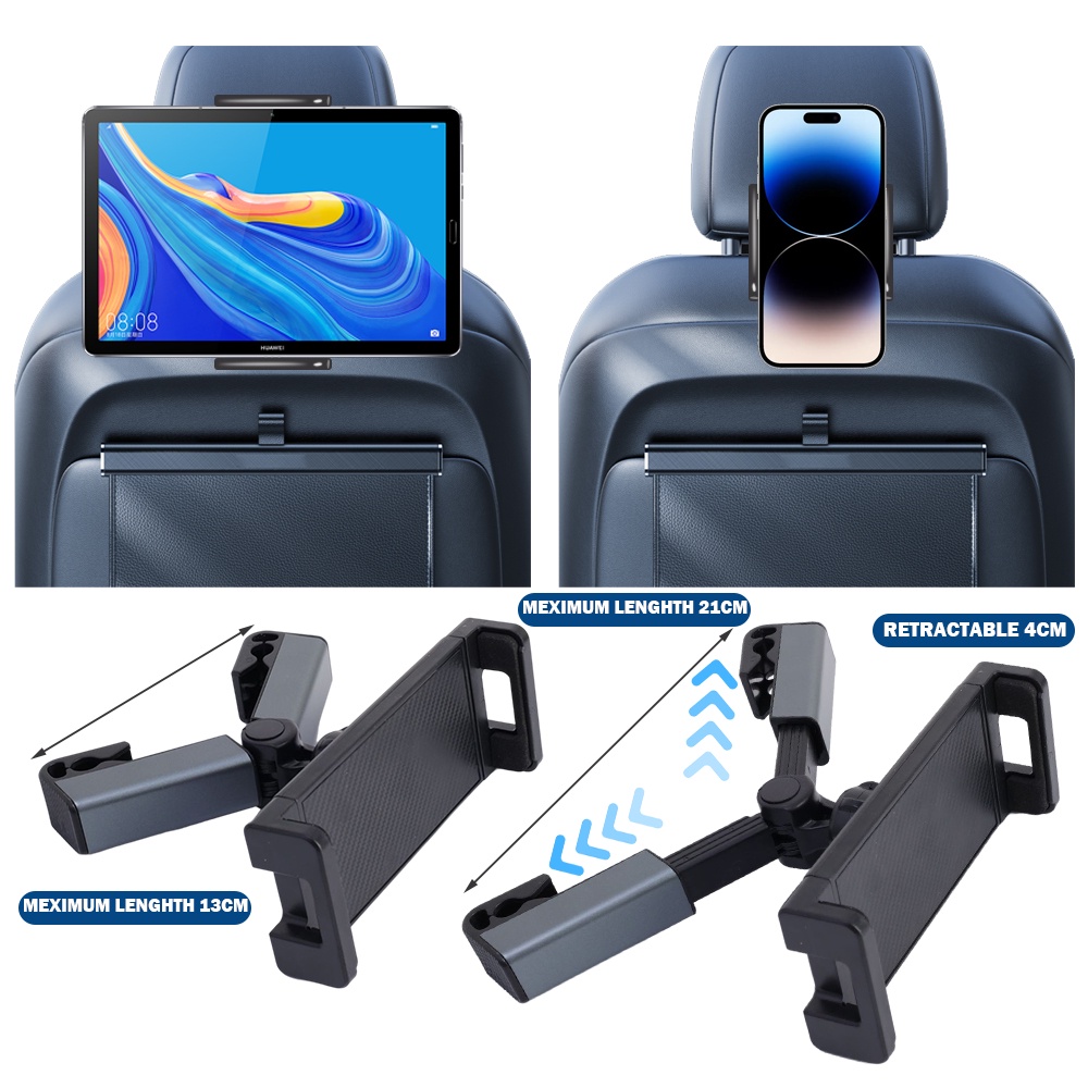 Kursi Belakang Mobil Sandaran Kepala iPad Tablet Holder Rotasi 360si Fleksibel Phone Holder Adjustable Stabil Bracket Aman Kompatibel Dengan Perangkat 4.7-12.9 Inci