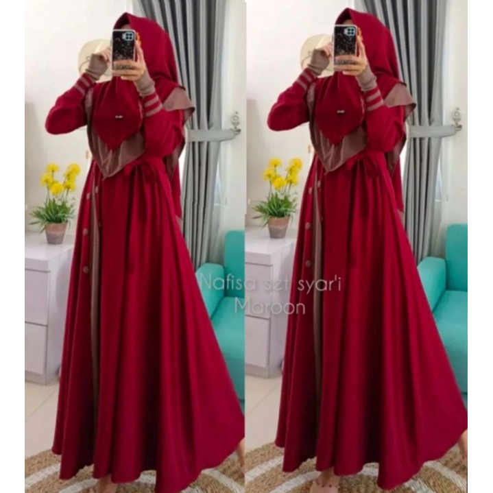 Ready Stock ✅ Dress Lebaran Berbahan Ity Crape Premium Gamis Nafisa Baju Gamis Set Hijab Syari Gamis