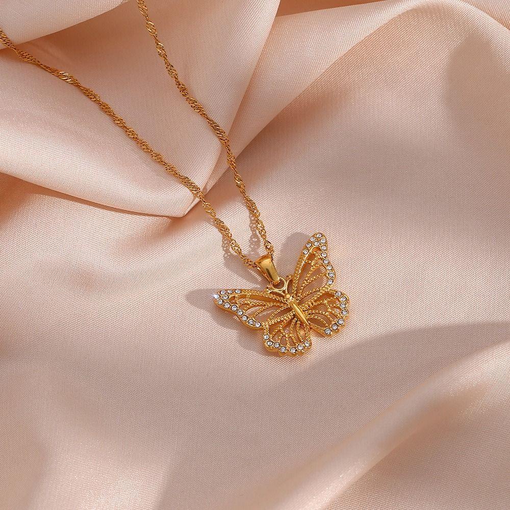 R-flower Butterfly Pendant Kalung Perhiasan Tubuh Pengantin Berlapis Wanita Choker