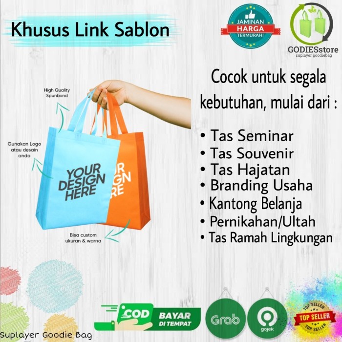 

⭐BISA COD⭐ link khusus sablon 1 sisi 3 warna tas goodiebag spunbond free design