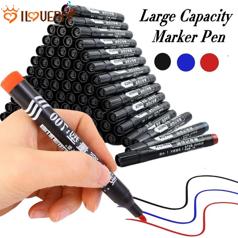 Drawing Art Scribble Pen Quick-drying Gel Pen Waterproof Paint Marker Pen Tulisan Siswa Lukisan Sketsa Spidol Berkapasitas Besar Penanda Berminyak Hitam Biru Merah Spidol Permanen