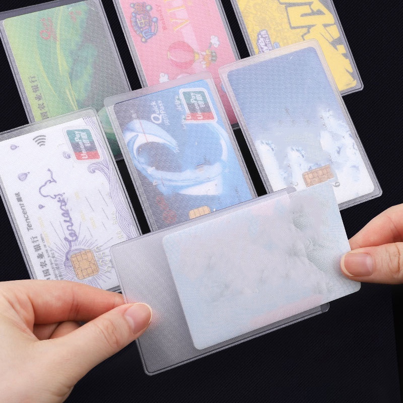 1per10pcs Bening Frosted Card Holder Tahan Air ID Card Organizer Pelindung Kartu Siswa PVC Lembut Sarung Alat Tulis