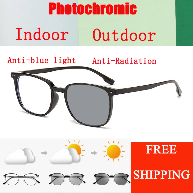 [Gratis Ongkir] Kacamata Korea Retro Photochromic Pria Wanita Frame Persegi Panjang Sunglasses Polarized Anti Radiasi Eyeglasses