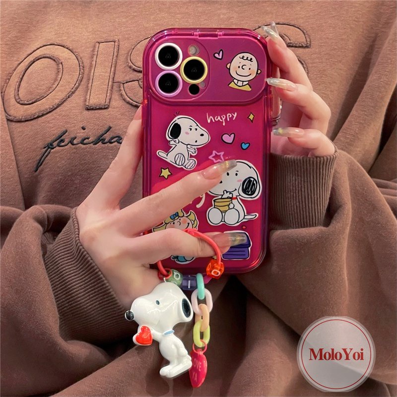 IPHONE Kartun Snoopy Flip Make Up Cermin Casing Kompatibel Untuk Iphone11Xr 8 7 14 Plus 14 13 12 Pro MAX X XS MAX SE 2020 Kreatif Shockproof Soft TPU Phone Back Cover Case