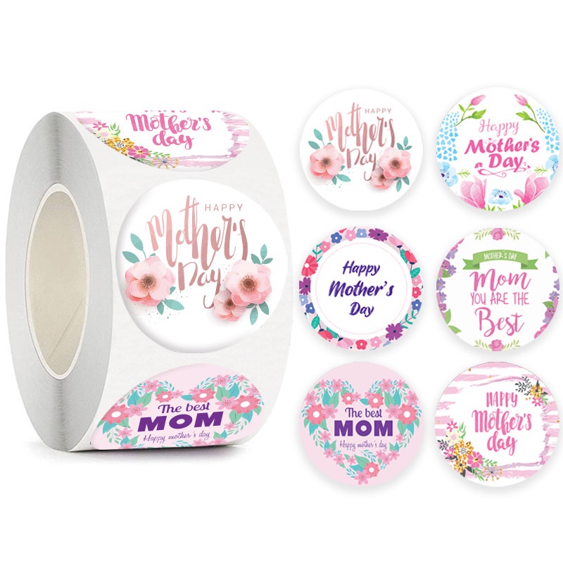500pcs/roll Hadiah Happy Mother's Day Package Seal Labels Stiker Dekorasi/Self-adhesive Paper Label DIY Hadiah Ibu Surat Pasokan