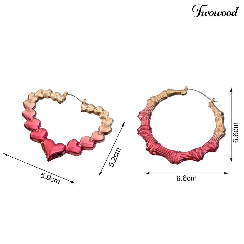 Twowood 1pasang Anting Stud Kepribadian Berlebihan Anting Hoop Bulat Berbentuk Hati Cinta Tiga Dimensi Untuk Pacaran