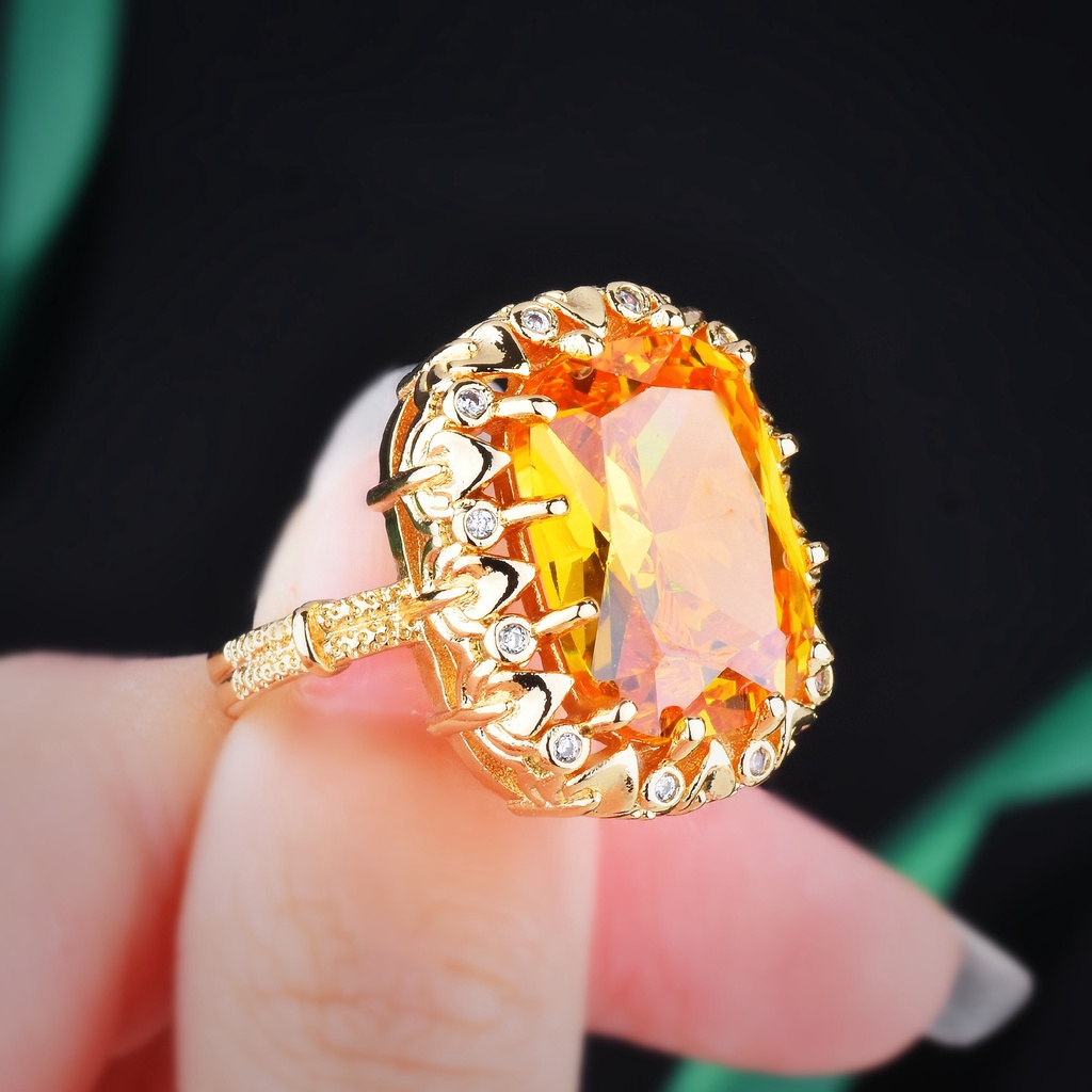 Goldkingdom Aksesoris Perhiasan Fashion Ready Stock Gaya Istana Vintage Warna-Warni Set Flash Kalung Cincin Berlian Kuning Zirconia Anting Liontin