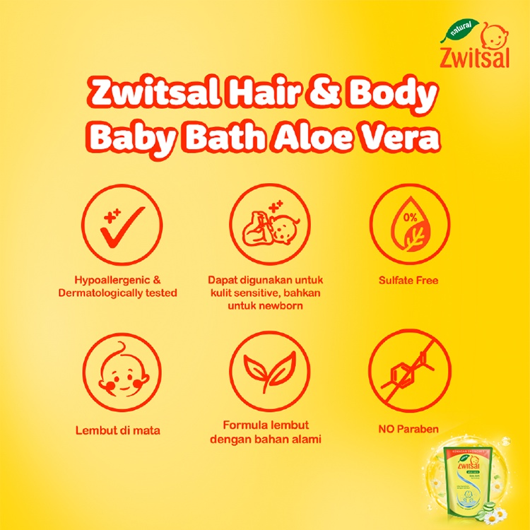 Zwitsal BABY BATH HAIR AND BODY SABUN MANDI BAYI NATURAL ALOE VERA 2 IN 1 400ML x2