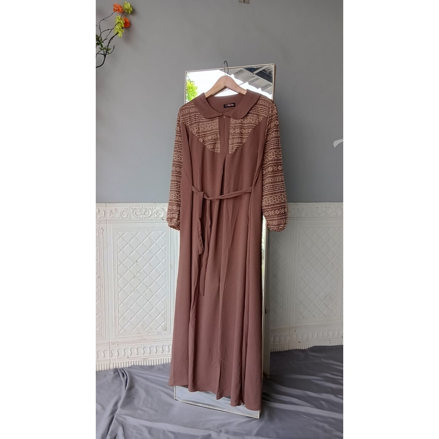 MERONA-GAMIS POLOS CRINKLE MIX BURKAT NOLA DRESS KERAH COLLAR/COD/gamis polos crinkle/gamis burkat mix crinkle