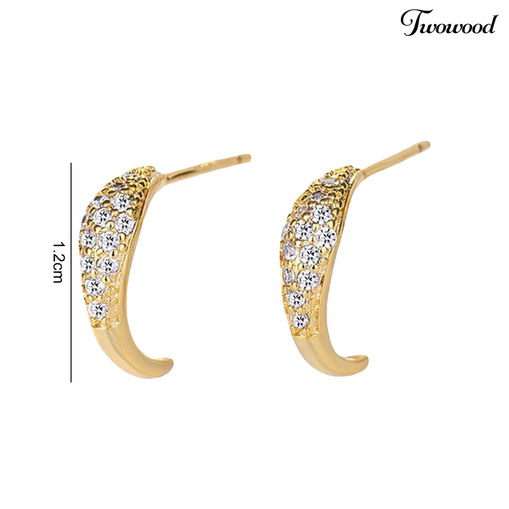 Twowood 1pasang Ear Studs Super Shiny Full Rhinestones Sparkling Geometric Electroplating Hias Hadiah Wanita Bulan Sabit Stud Earrings Perhiasan Untuk Pacaran
