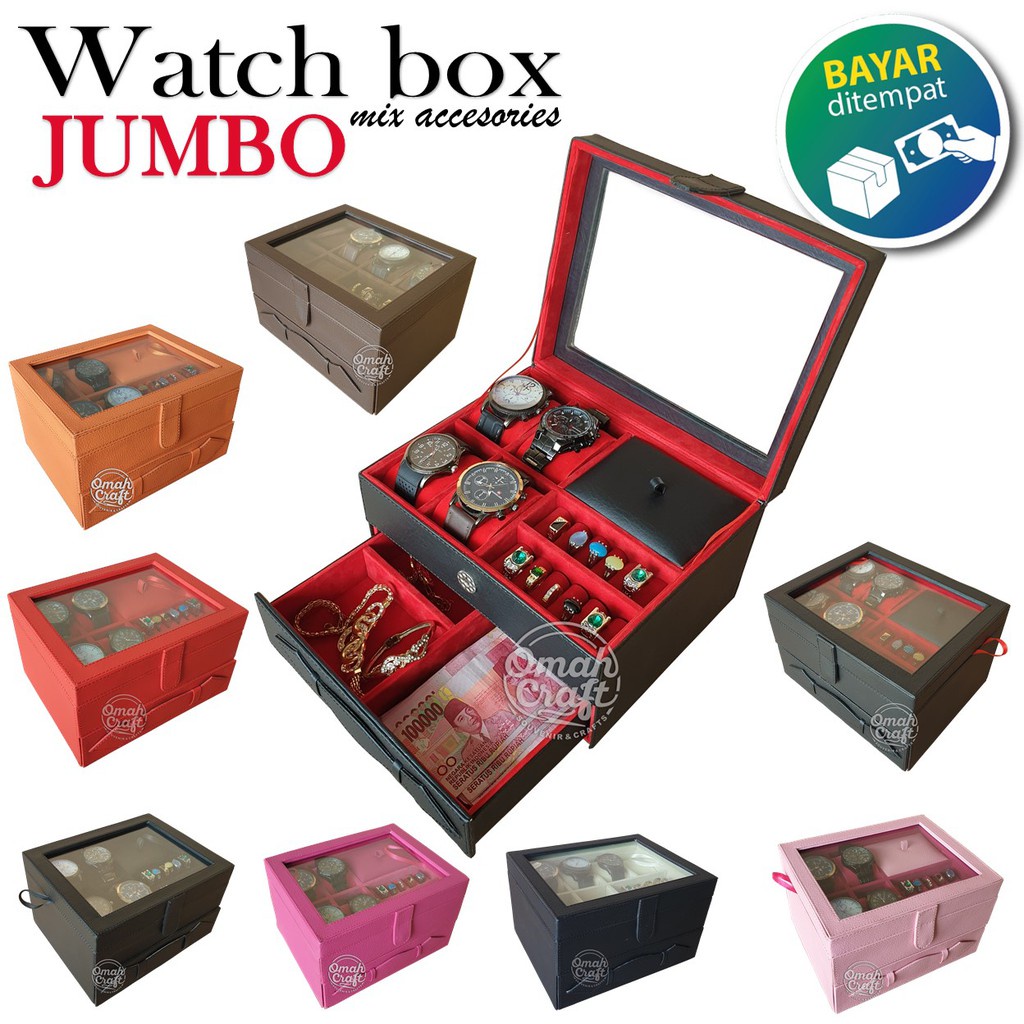 Diskon 50% Kotak Jam Tangan JUMBO isi 4 + Perhiasan dan Aksesoris Emas Cincin Gelang Kalung