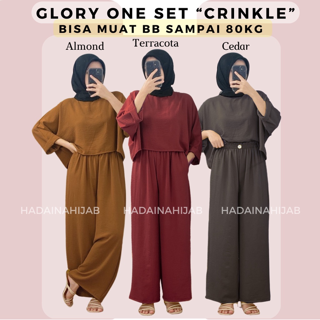 Glory one set crop top Crinkle dan Motif / setelan wanita crinkle termurah