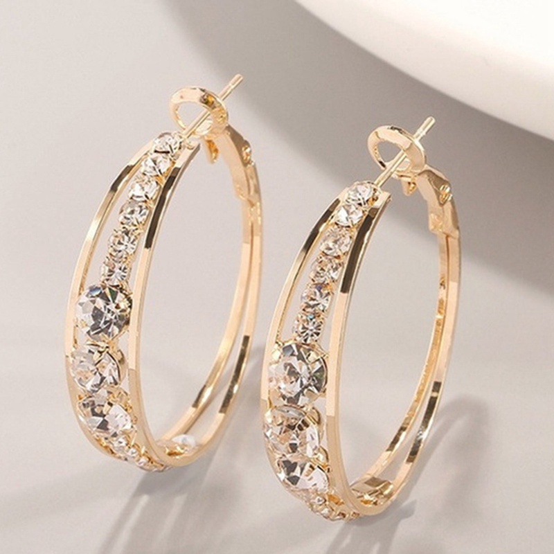 Wanita Pribadi Berlian Imitasi Bertatahkan Berkilau Hoop Earring Perhiasan Hadiah