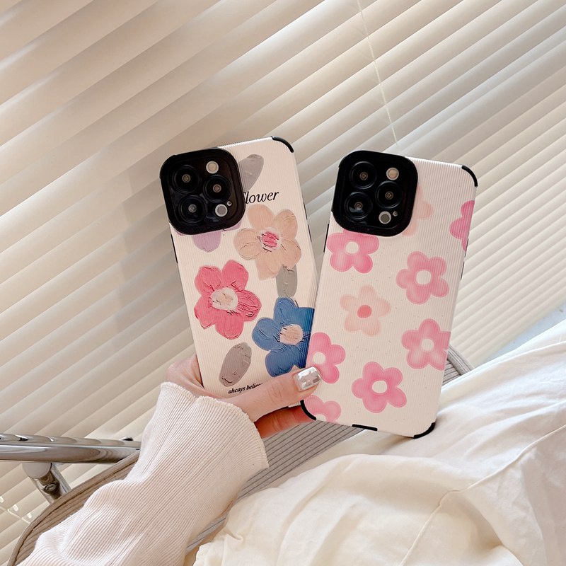 Pretty Pink Flower Soft Case HP iP iPhone 11 12 13 14 Pro Max 7 8 + Plus SE 2020 X XR SE 2020 XS Max FTD Stripe Casing Apple