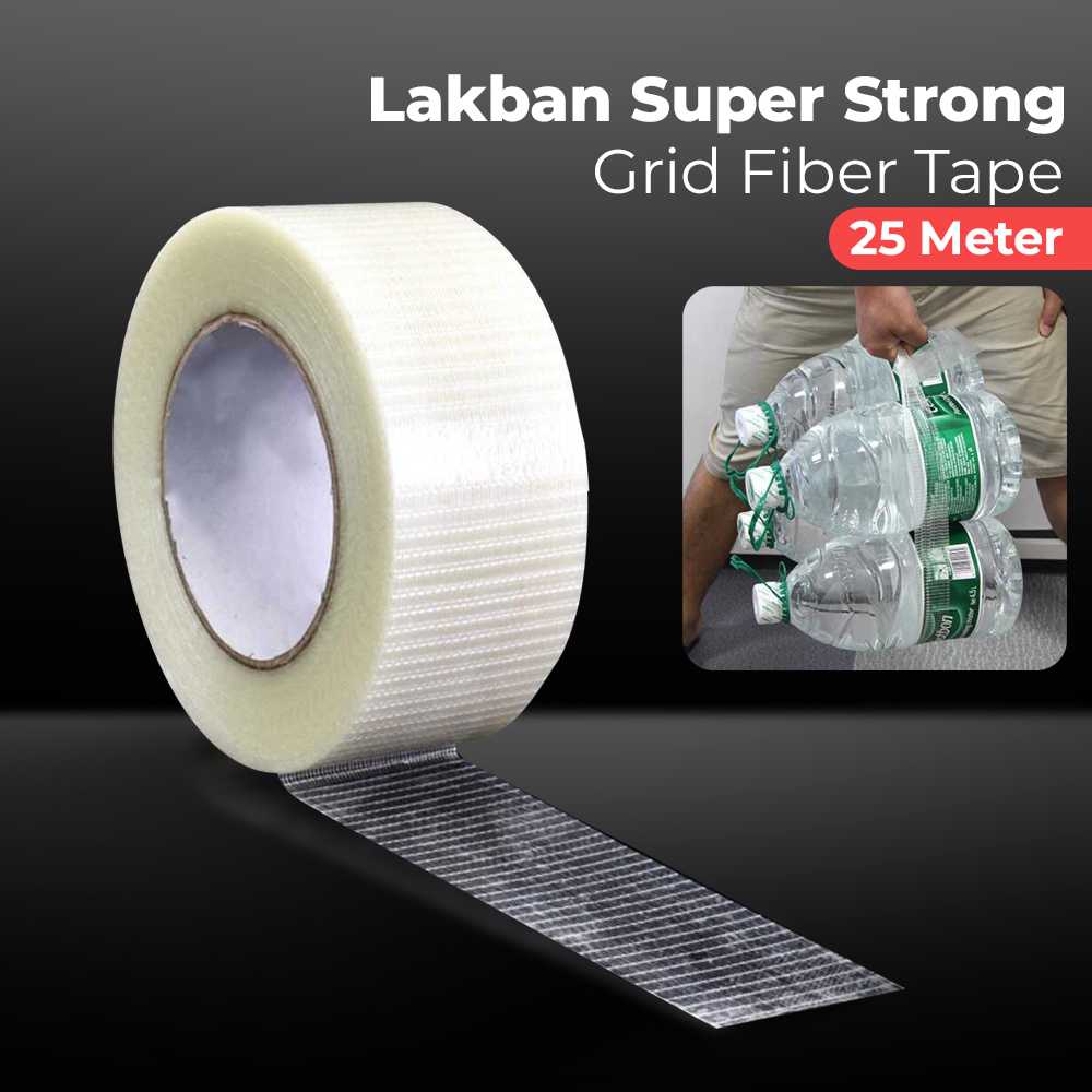 (BISA COD) FTIHSHP YX Lakban Super Strong Grid Fiber Tape 25 Meter - GF25M