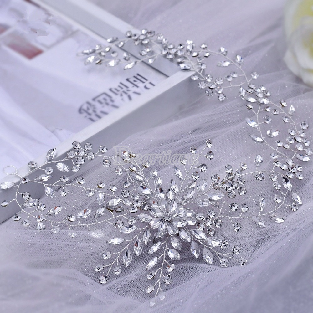 Fashion Bridal Handmade Hiasan Kepala Dengan Bentuk Makeup Aksesoris Rambut Gaun Pernikahan Pan Hair Band Rhinestone Hair Band