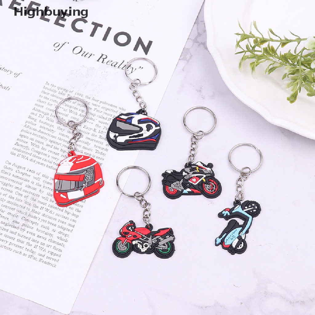 Hbid 5PCS PVC Keychain Cartoon motorcycle Key Ring fashion Key Holder fit men women keys trinkets accessories Jewelry Decoration Gift Glory