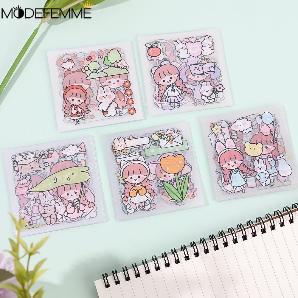 20lembar/set Lucu Merah Muda Gadis Diary Stiker Perekat Diri Alat Tulis Stiker Pola Kartun PET Stiker DIY Scrapbook Buku Pegangan Dekorasi Warna-Warni Guka Tangan Akun Stiker