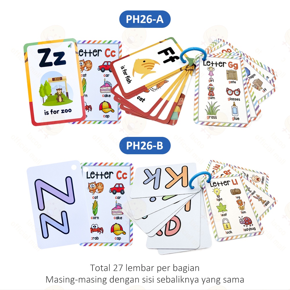 Lacoo Flash card huruf Mainan edukasi flashcard kartu pintar anak 27pcs