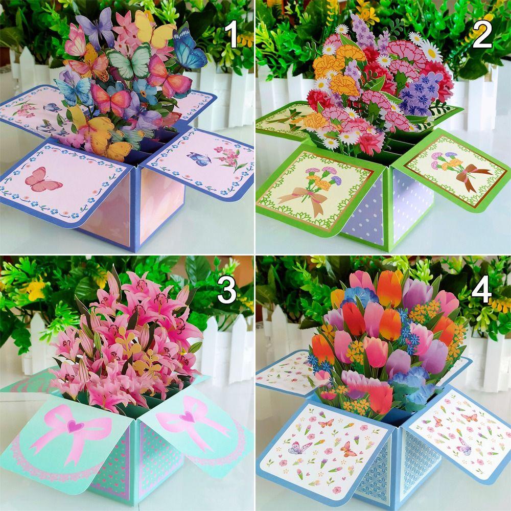 R-FLOWER Kartu Ucapan Pernikahan Buket Pops-up 3D Tropical Bloom Untuk Ulang Tahun Rose /Lily /Sunflower /Tulip