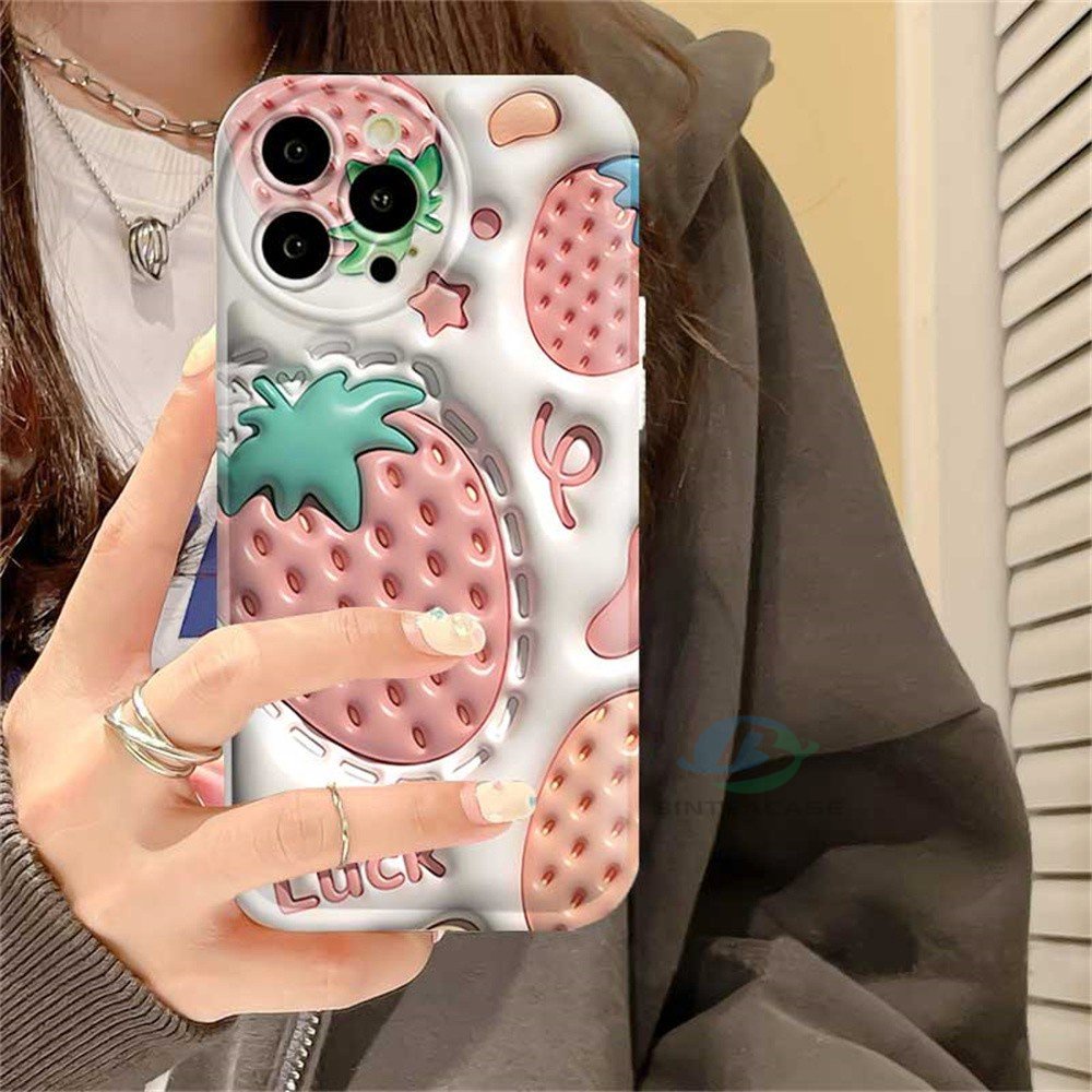 Casing hp Oppo A77S A57 A16 A16S A54S A16K A17 A5S A12 A3S A12E A92 A52 F1S A53 A33 A31 A9 A5 A15 A15S A54 F9 C1 A11K Cream Strawberry Rabbit Silikon Airbag Case Binteacase