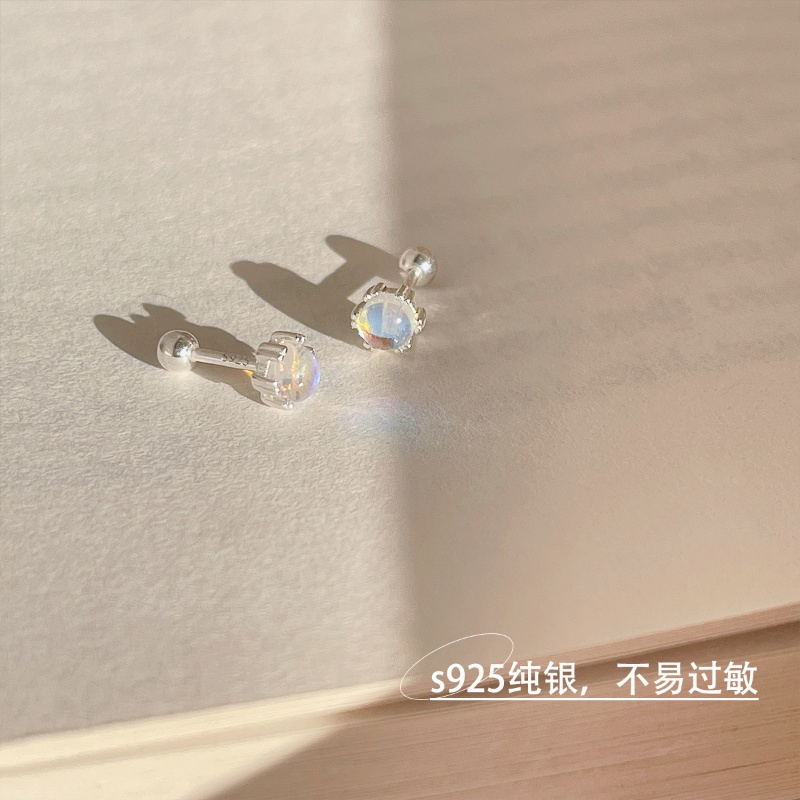 S925 Silver Moonstone Stud Earrings for Women Twist Screw Hypoallergenic Ear Jewelry