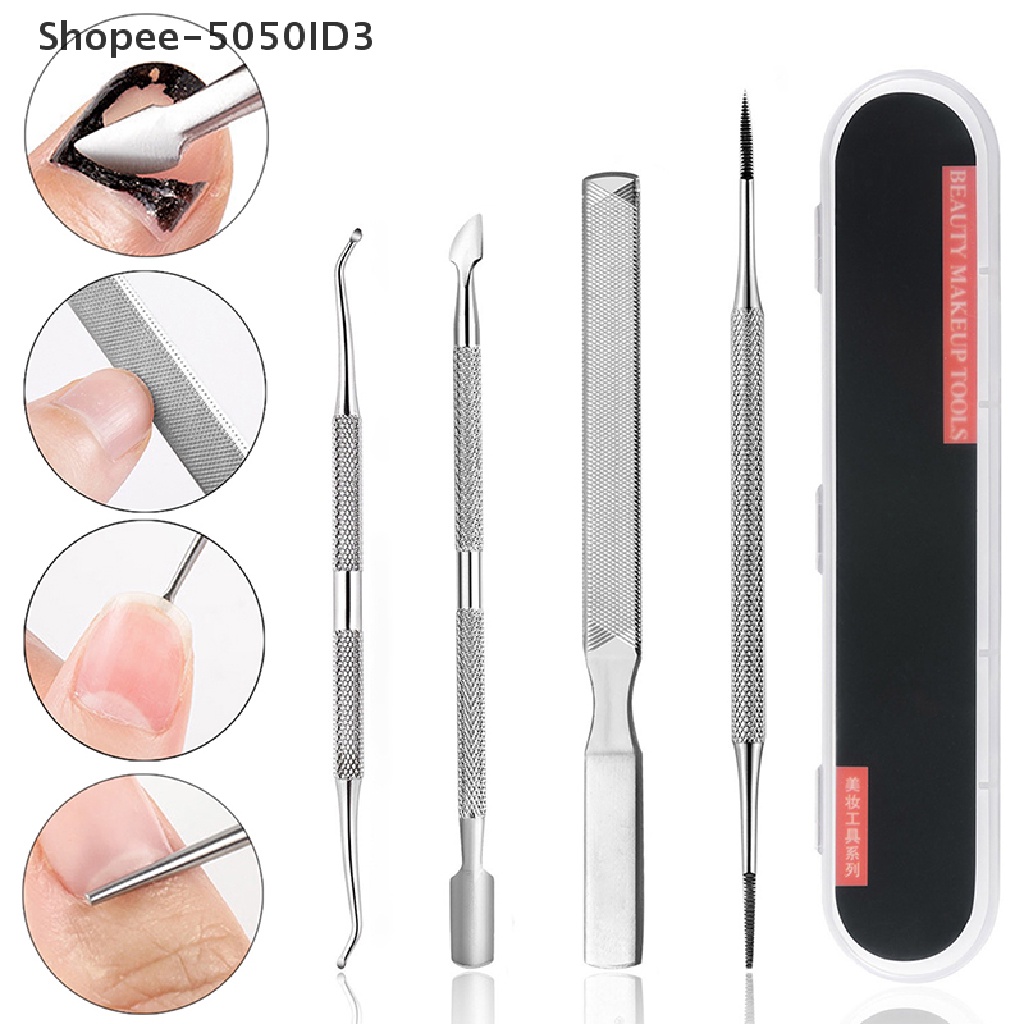 [HOT] 4pcs Cuticle Pusher Trimmer Penghilang Kulit Mati Manicure Pedicure Alat Nail Art [ID]