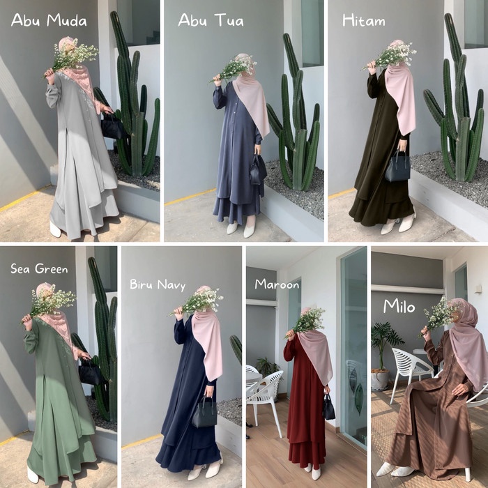 ✨LARIS✨ -Hanum set setelan rok tunik baju wanita muslim busui terbaru polos - denim, M- 1.2.23