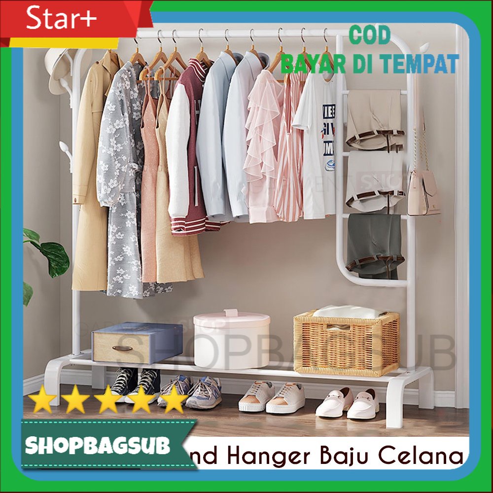 Rak Jilbab Stand Hanger Jemuran Baju Gantung Celana Tas Warna Putih Hitam Estetik Kokoh Kuat Full Be
