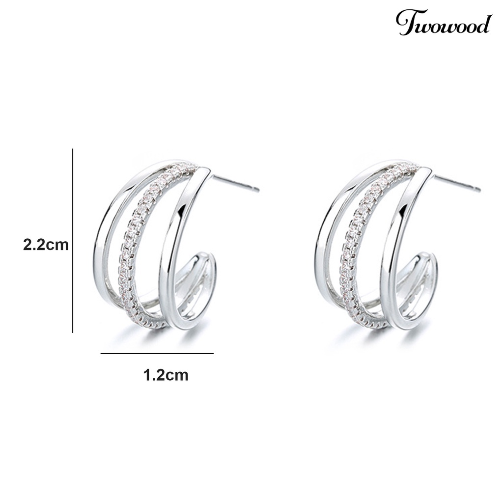 Twowood 1pasang Stud Earrings Ear Wrap Piercing Shiny Minimalis Multiple Hoops Indah Electroplating Dekorasi Hypoallergenic Berlian Imitasi Tindik Cakar Anting-Anting Perhiasan Aksesori