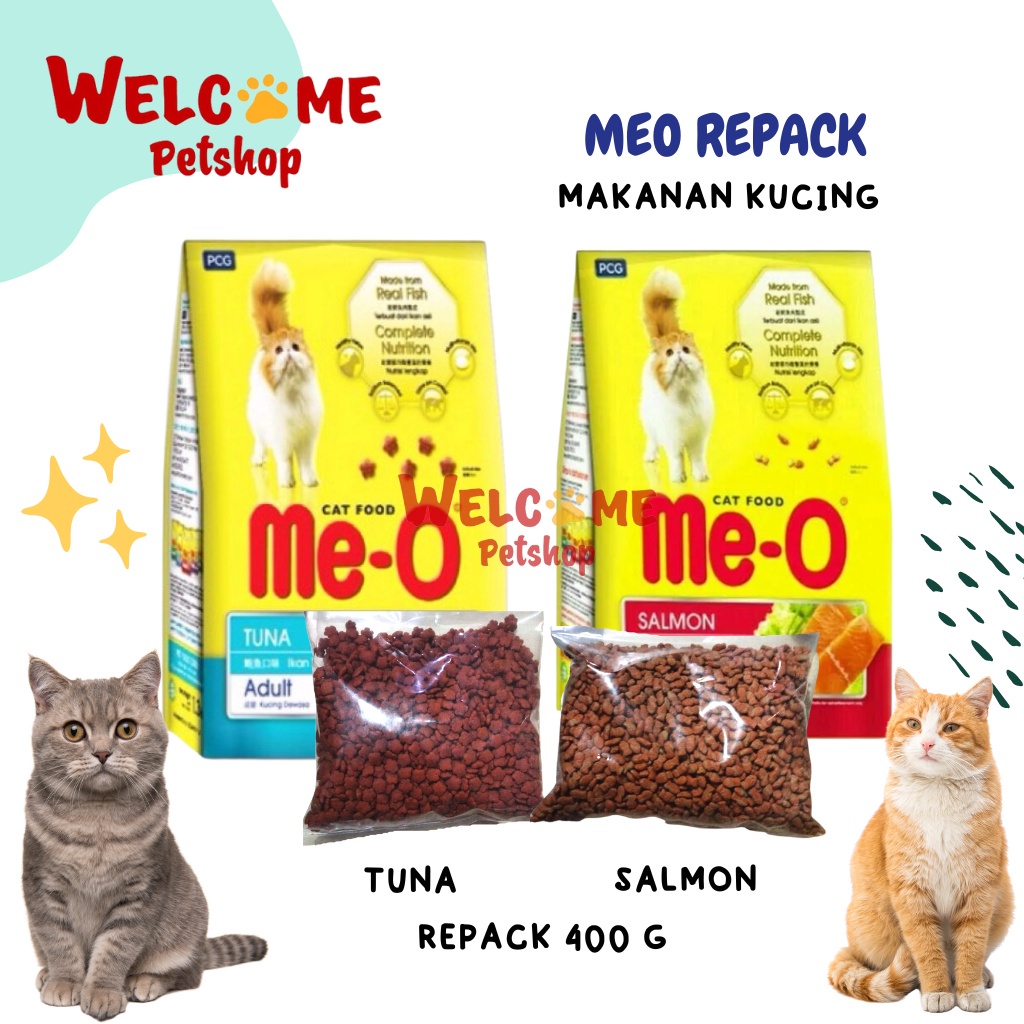 Meo Repack 400g Makanan Kucing All Varian Tuna Salmon Seafood Chicken Adult Pakan Wangi Enak