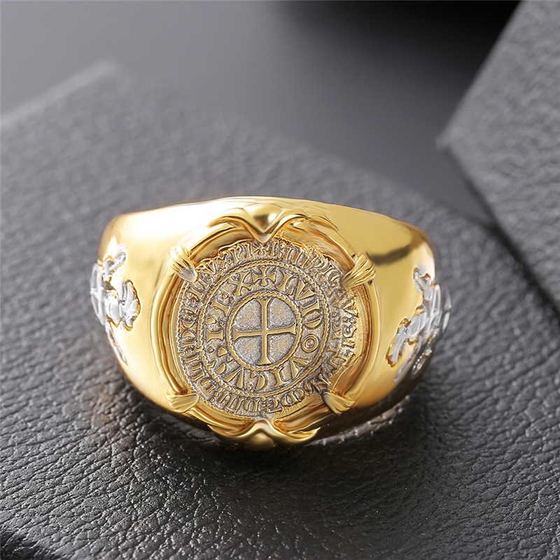 Vintage Pria Fashion Stainless Steel 18K Emas Punk S925 Sterling Silver Cross Warrior Stainless Steel Cincin Pesta Perhiasan Aksesoris