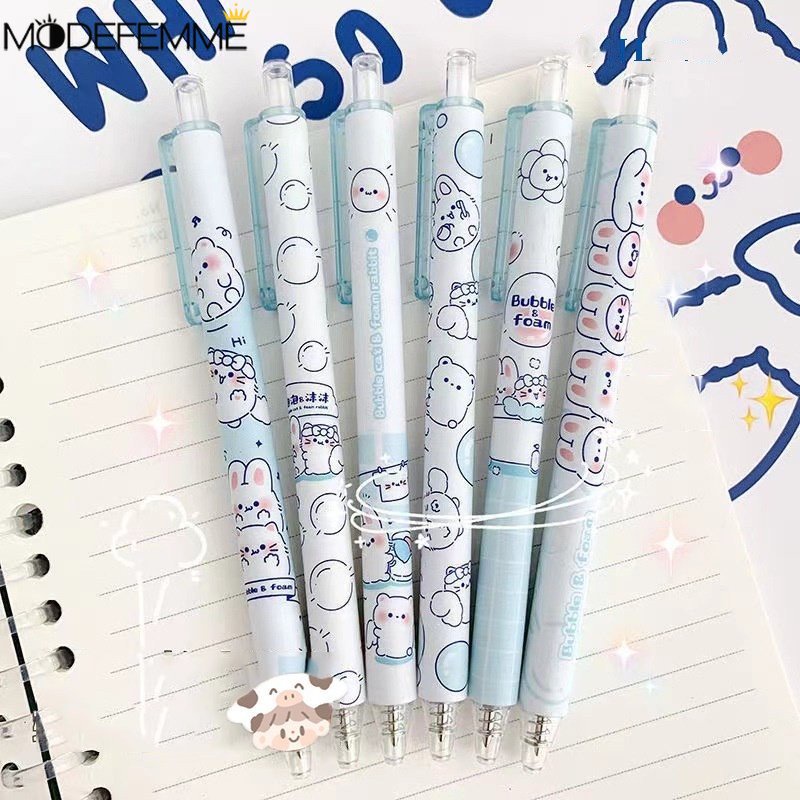 1pc 0.5 mm Kantor Sekolah Perlengkapan Siswa Alat Tulis Peluru Hitam Tanda Tangan Pena Kartun Kelinci Beruang Pena Netral Sky Blue Press Neutral Pen