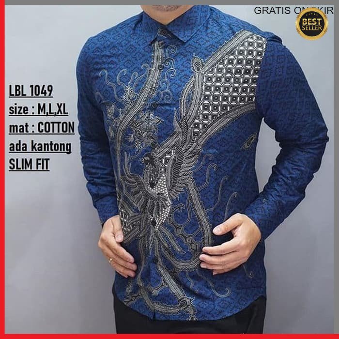 KEMEJA PRIA BATIK LENGAN PANJANG HEM BAHAN KATUN HALUS 40S LBL 1049 BAJU MODERN MEWAH SLIMFIT SLIM FIT BY  JAKARTA