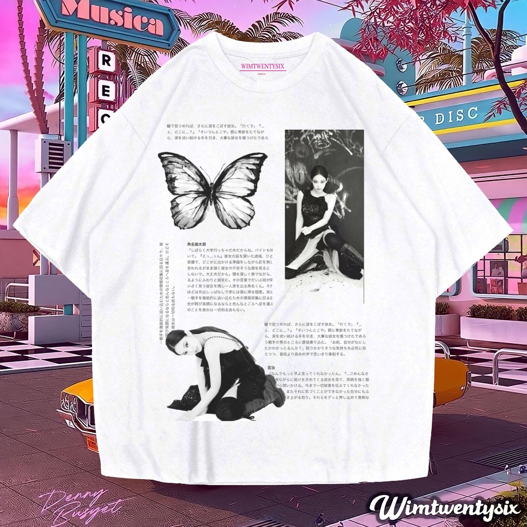 Wimtwentysix “jennie blackpink butterfly” Oversized T-Shirt | Kaos oversize | Vintage tee