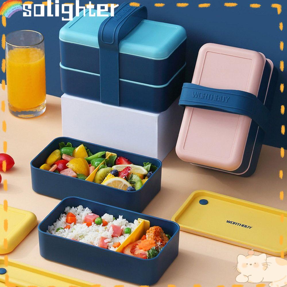 Solighter Lunch Box Microwavable Persegi Panjang Dengan Sendok Wadah Makanan