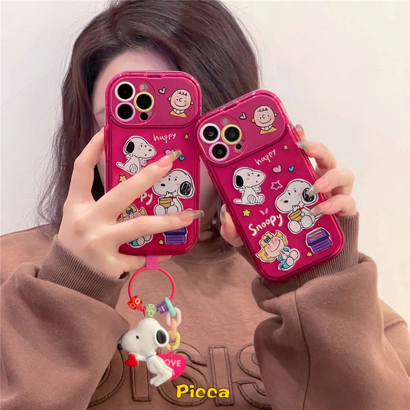 IPHONE Casing Kompatibel Untuk Iphone11 14 13 12 Pro MAX XR 8 7 14 Plus X XS MAX SE 2020 Kartun Snoopy Kreatif Flip Make Up Cermin Shockproof Lembut TPU Phone Back Cover Case