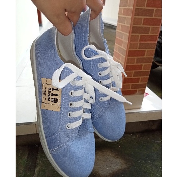 Sepatu Sneakers Kets Wanita Denim Dc Korean Style Warna Biru Tali Casual Ootd Korea - Cladiva FSH266