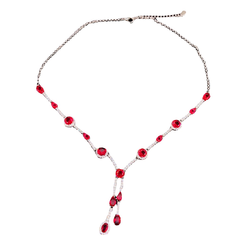 Goldkingdom Aksesoris Perhiasan Fashion Ready Stock Mozambik Merpati Darah Ruby Kalung Set Desain Berat Kalung Geometris