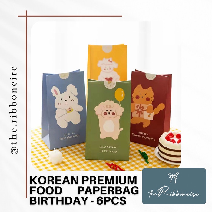 

⭐BISA COD⭐ Korean food paper bag / Kantong roti snack Birthday- 6pcs + sticker