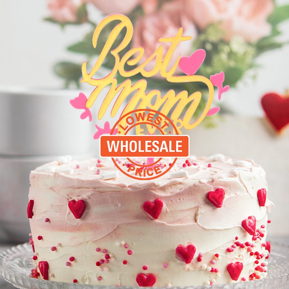 [Harga Grosir] 1PC Best Mom Cake Toppers Love you Mum Sisipan Kue Akrilik Mother's Day Hajatan Ornamen Dessert Docoration Aksesoris Perlengkapan Pesta