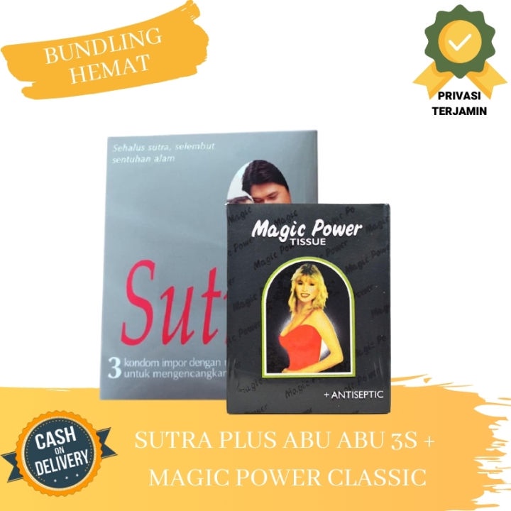 ( PAKET ) Kondom Sutra Plus Abu Abu 3s + Tisu Magic Power Classic 6s