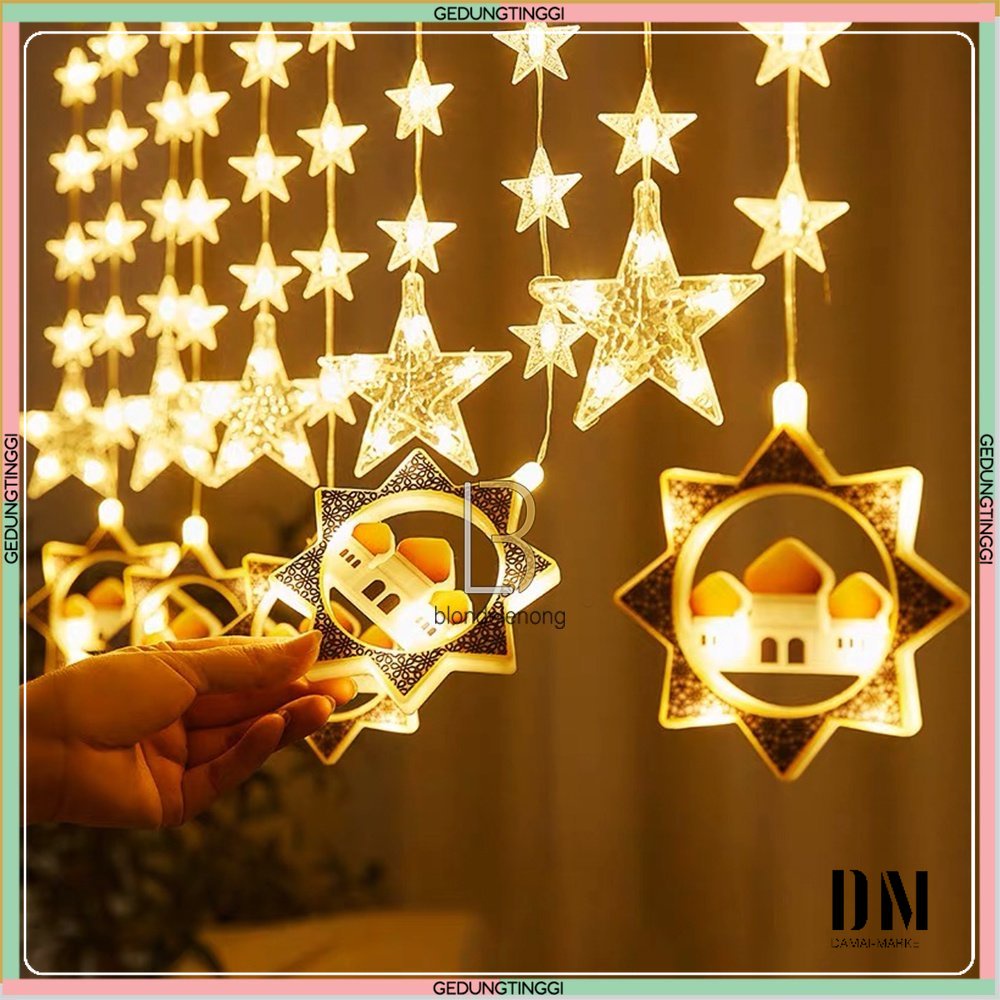 Lampu Hias Tirai Gantung Led Dekorasi Dekor Hiasan Ketupat Pita Lebaran Lantern Ramadan Idul Fitri Eid Mubarak Ramadhan Bulan Bintang Sabit Melayang Kaca Ruang Tamu Kamar Kafe Tumbler Tumblr Aestetic Aesthetic Aestetik Estetik Mini Besar Murah Waterproof