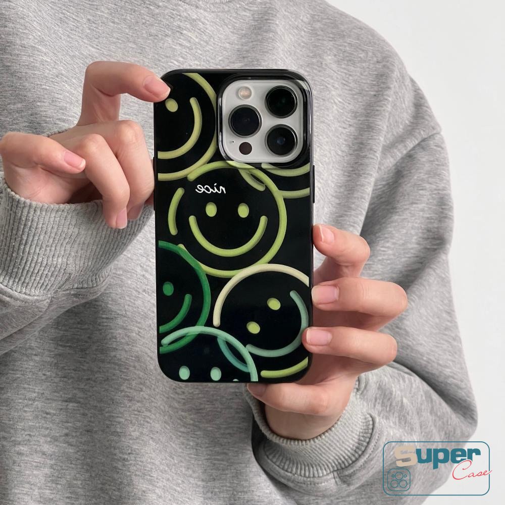 Ins Lucu Smiley Cinta Hati Halus Casing Ponsel Kompatibel Untuk IPhone 7Plus XR 13 14 11 12 Pro Max 7 8 Plus X XS Max SE 2020 Kartun Keren Hitam Kotoran Glossy Tahan Lembut Tpu Cover