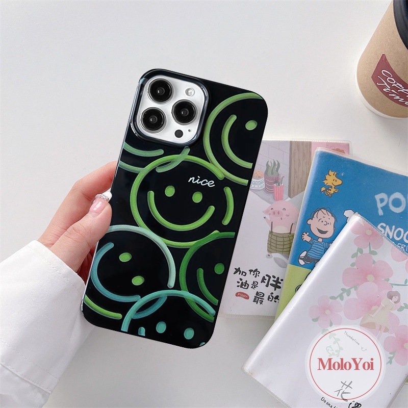 IPHONE Casing Ponsel Kompatibel Untuk Iphone11 13 14 12 Pro Max 7Plus Xr7 8 Plus X XS Max SE 2020 Ins Kartun Lucu Smiley Love Heart Kotoran Halus Glossy Tahan Lembut Tpu Cover