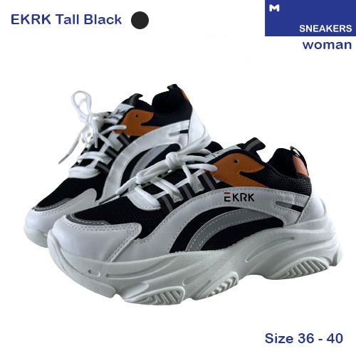 Sneakers ERK TALL BLACK Sepatu Wanita tinggi Terbaru Harga Murah Import Diskon Hitam list Putih