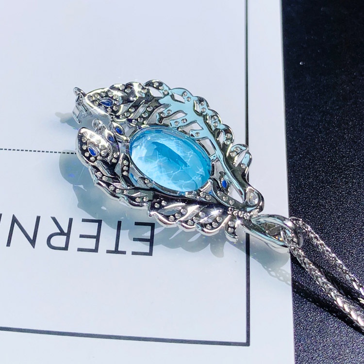 Goldkingdom Fashion Perhiasan Aksesoris Ready Stock Perhiasan Tinggi Sky Blue Topaz Liontin Perempuan Cahaya Mewah Micro-set Karbon Tinggi Berlian Bulu Kalung.