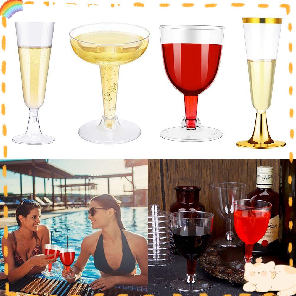 Solighter 10 Pcs Plastik Champagne Flutes DIY Rumah &amp; Dapur Sekali Pakai Transparan Daur Ulang Perlengkapan Pesta Cocktail Cups