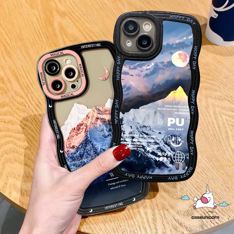 Pemandangan Case Redmi 12C 910a 10C A1 10 9T 9A A1+9C POCO X3 NFC Pro M3 Redmi Note10 10s 11 11s 8 9 11Pro 9s 10Pro Max Mi 11T Pro Snow Mountain Sunset Lembut Bergelombang Pinggiran Couple Sarung